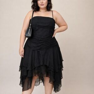 Vinatge high low Silk   Midi Fairy Whimsigoth ruched sheer witchy dark dress